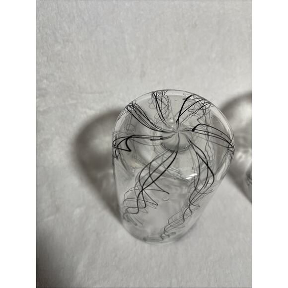 Art Glass, Handmade Drinking Glasses Set 2 With Black/ Gray Swirls Hand Blown - Picture 5 of 6